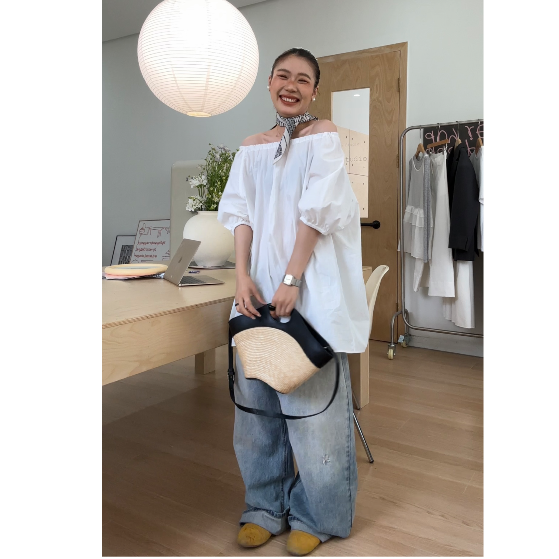 韩系新款设计感一字肩显瘦上衣21282