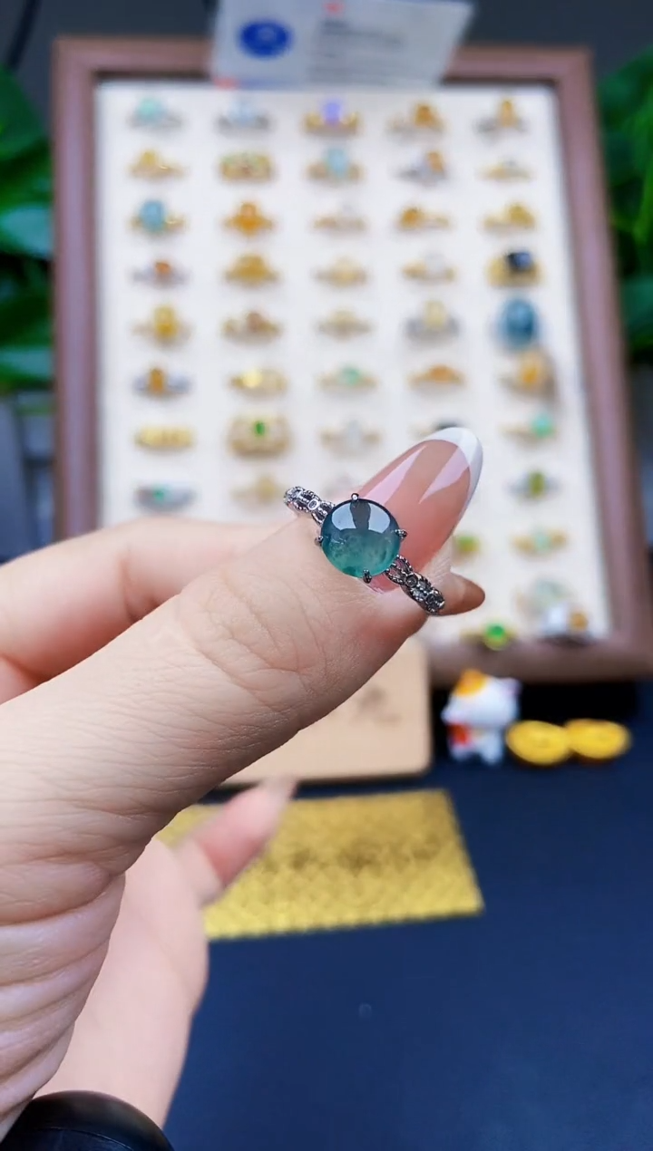 银S925镶嵌戒指翡翠12