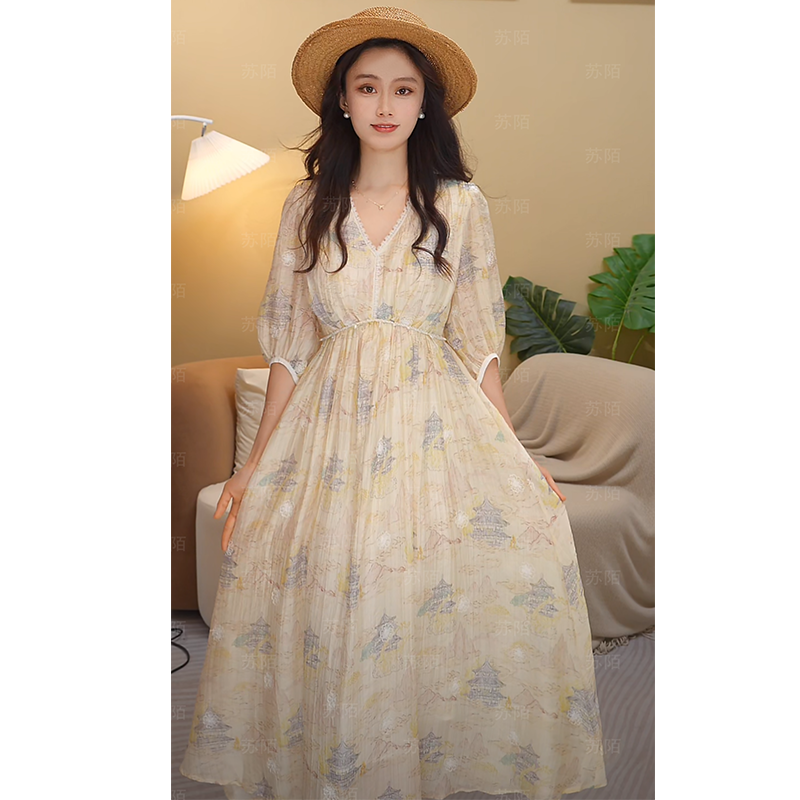 苏陌天丝裙女爆款2025新款高级感连衣裙夏季法式高贵气质甜美仙女