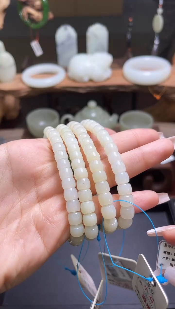 【闪购商品】和田玉手串未镶嵌青海白玉青花极限弧多样性发一