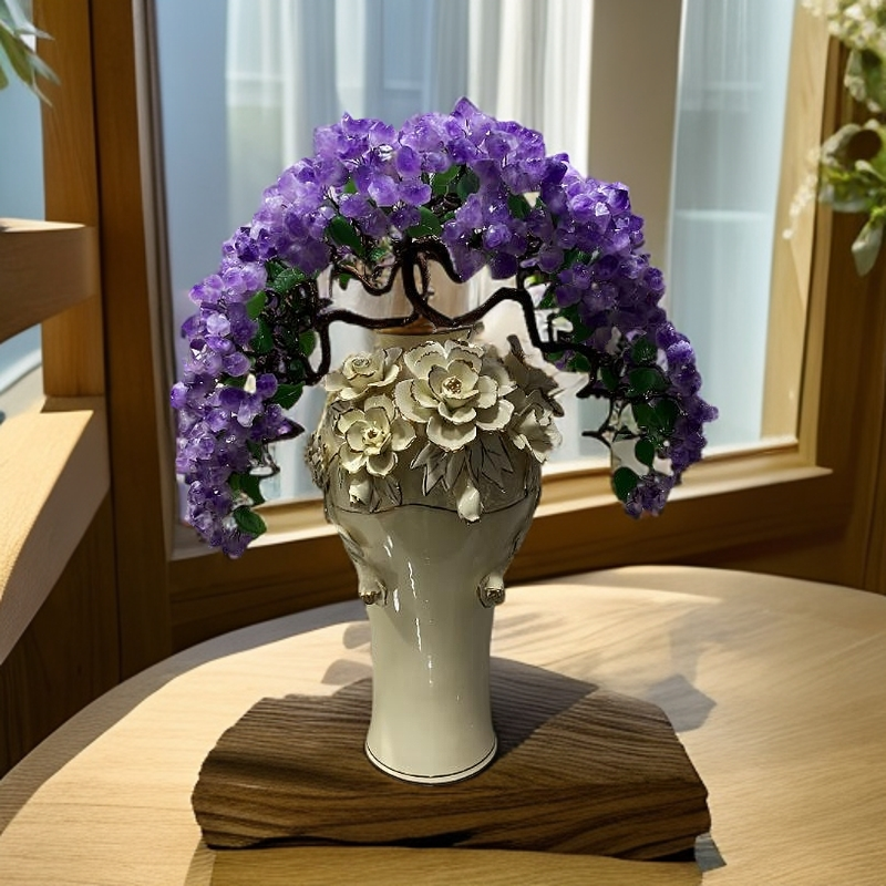 【岩岩手工坊】百搭花开富贵紫晶树居家玄关办公