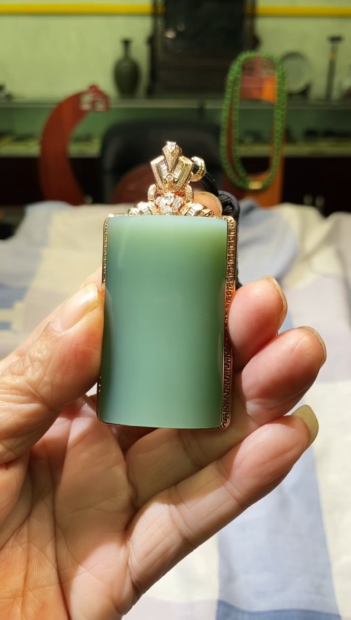 吊坠(不含链)18K金镶嵌和田玉～****～和田玉无事牌挂件