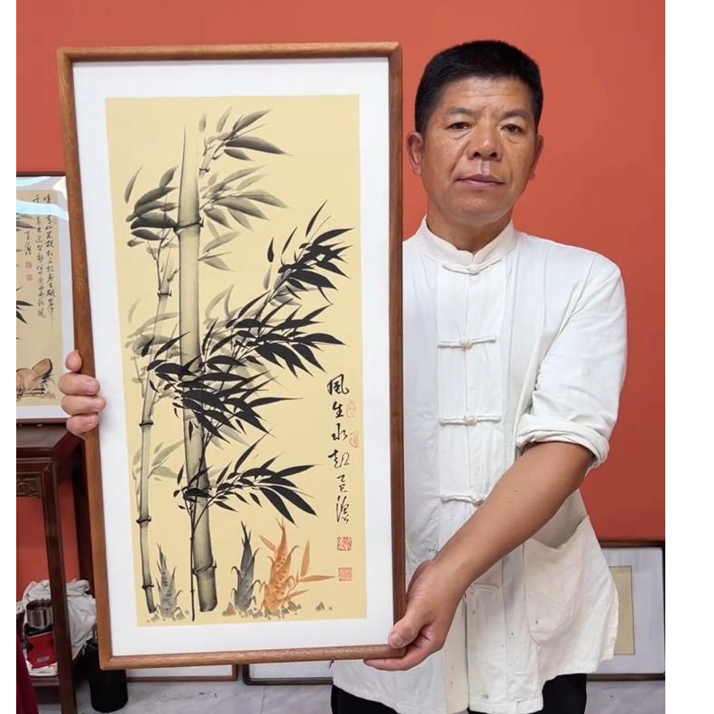 张富民作品/风生（乌檀木实木框）（竖版）/36*69厘米左右