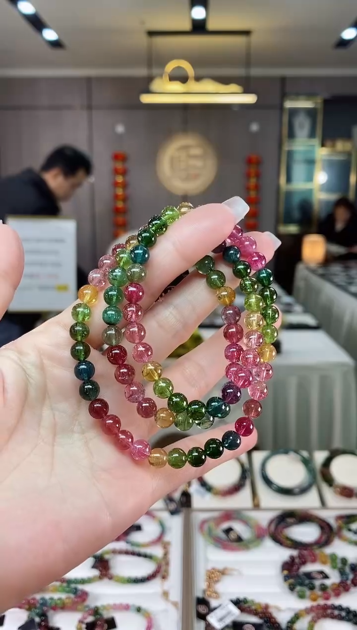 【闪购商品】碧玺三圈手串6.5mm+未镶嵌（多样性发一条）hon