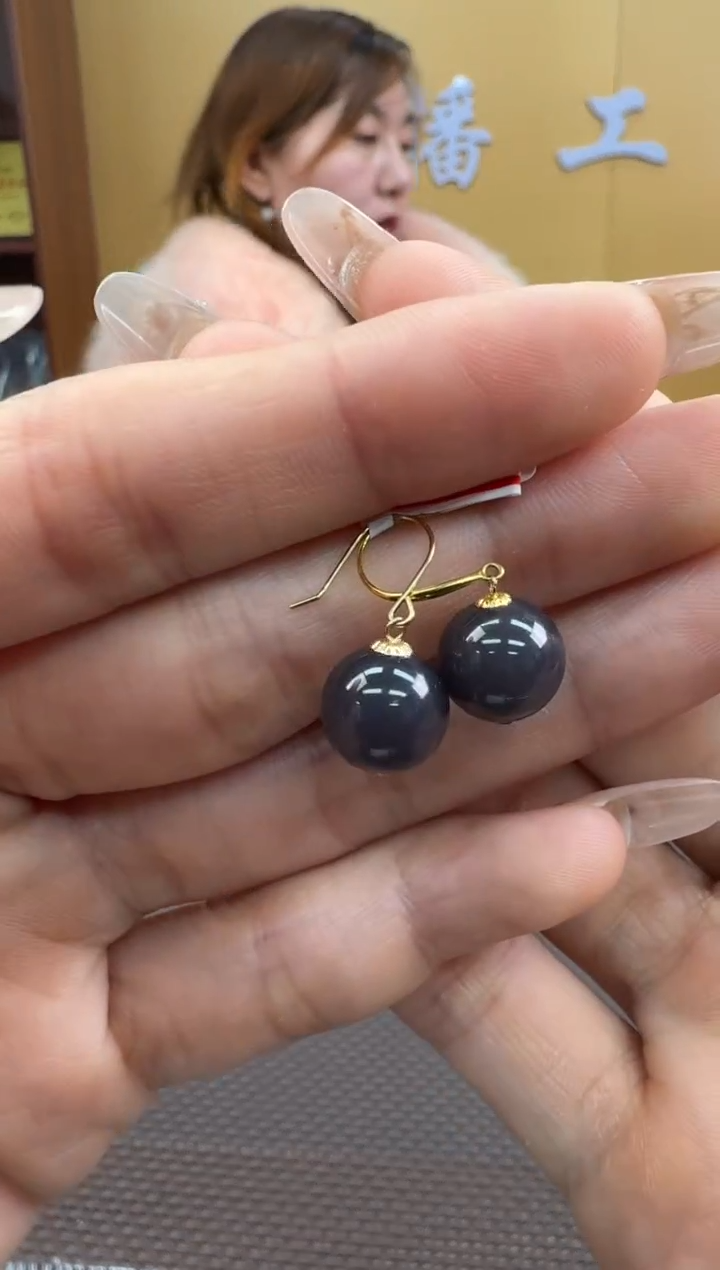 【闪购商品】和田玉耳饰18K金镶嵌一对