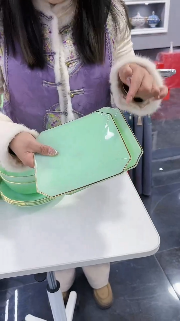 【闪购商品】瓷片玉瓷8英寸方盘2只景德镇