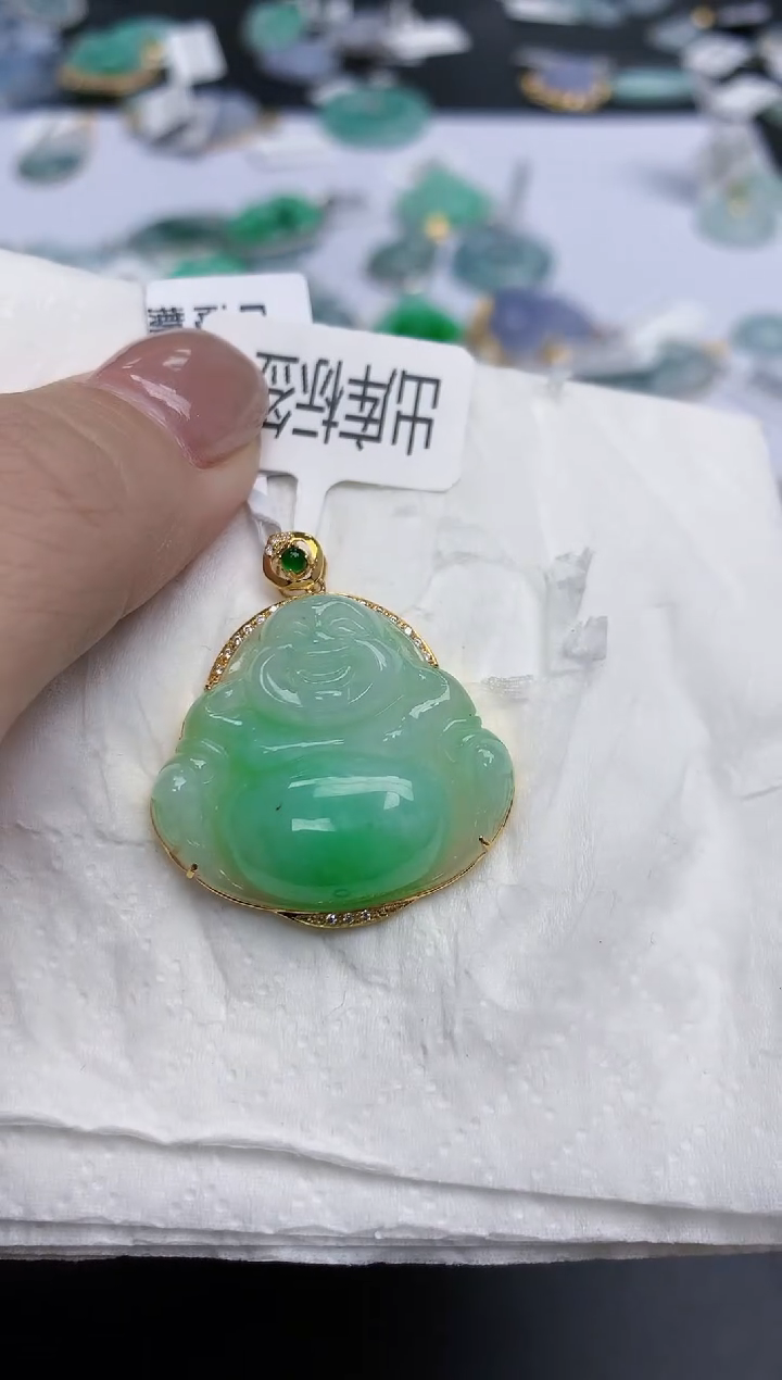 【闪购商品】翡翠颈饰18K金镶嵌天然缅甸翡翠A货