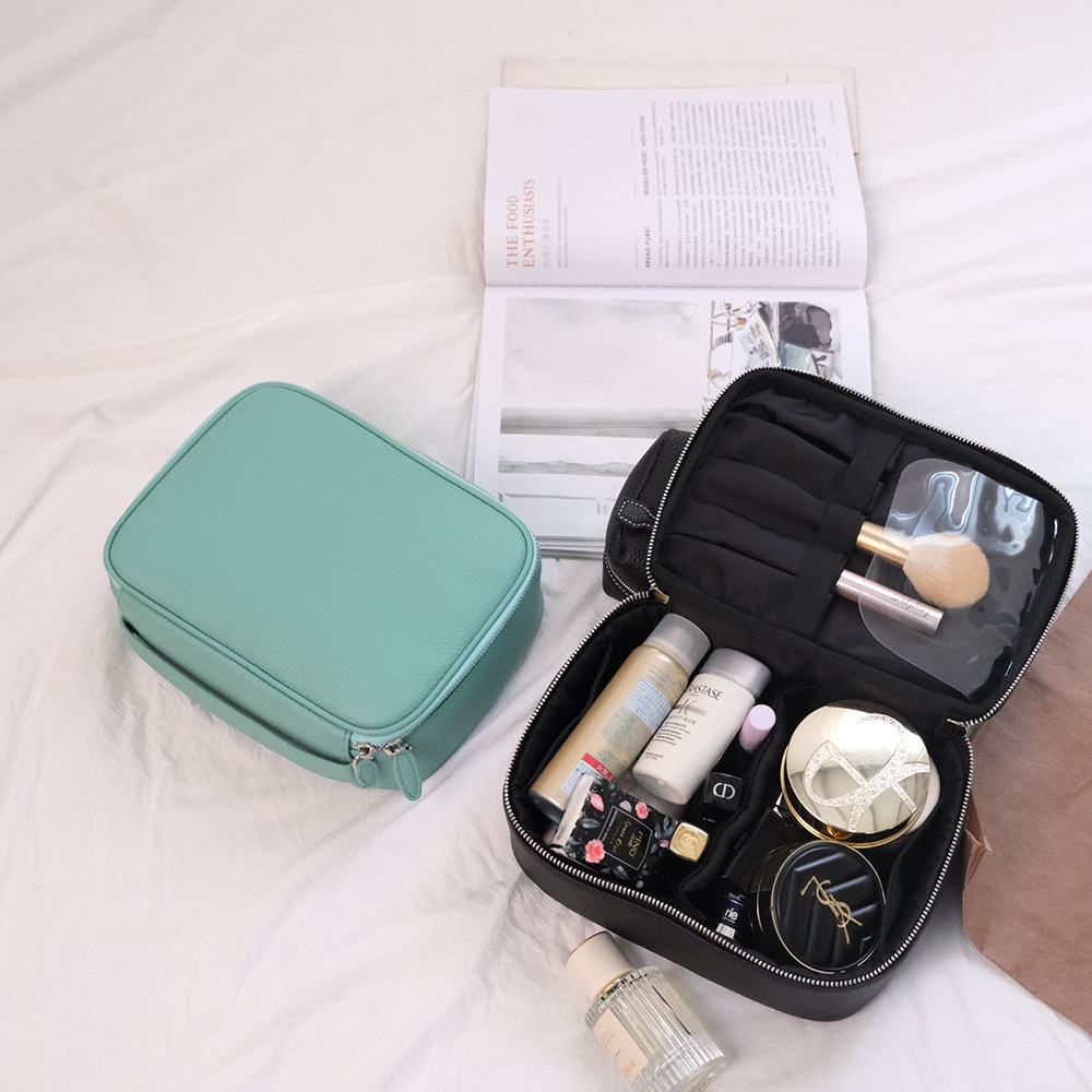 新款多功能头层牛皮化妆包大容量手拎化妆刷水乳化妆包刷收纳包