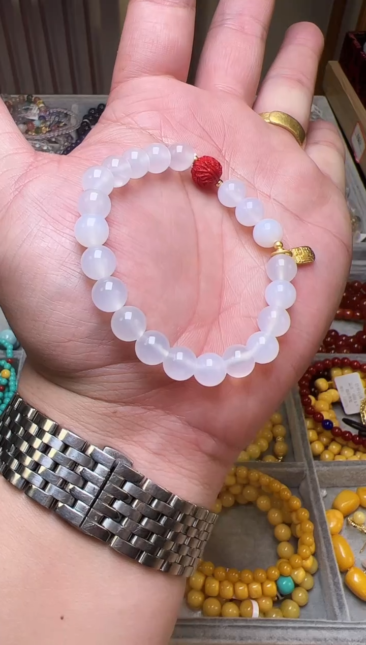 未镶嵌手串玛瑙/玉髓白玛瑙单圈手串