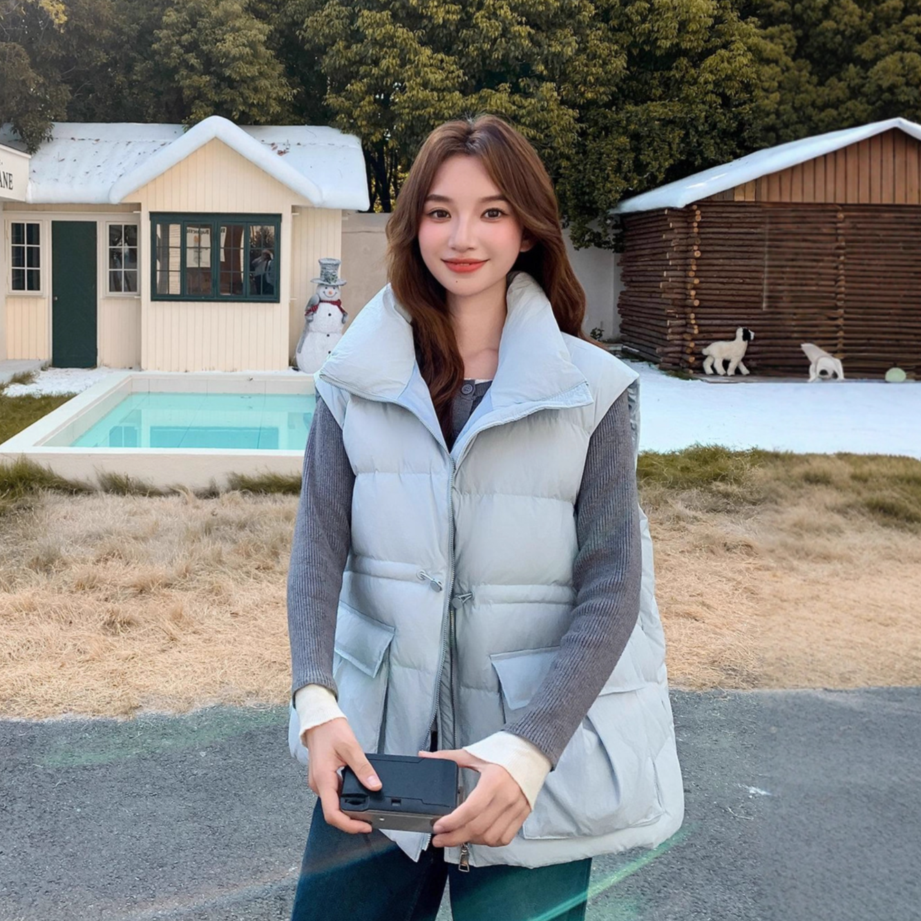 200斤特大码女装秋冬宽松遮肉90鸭绒收腰微胖马甲洋气坎肩羽绒服