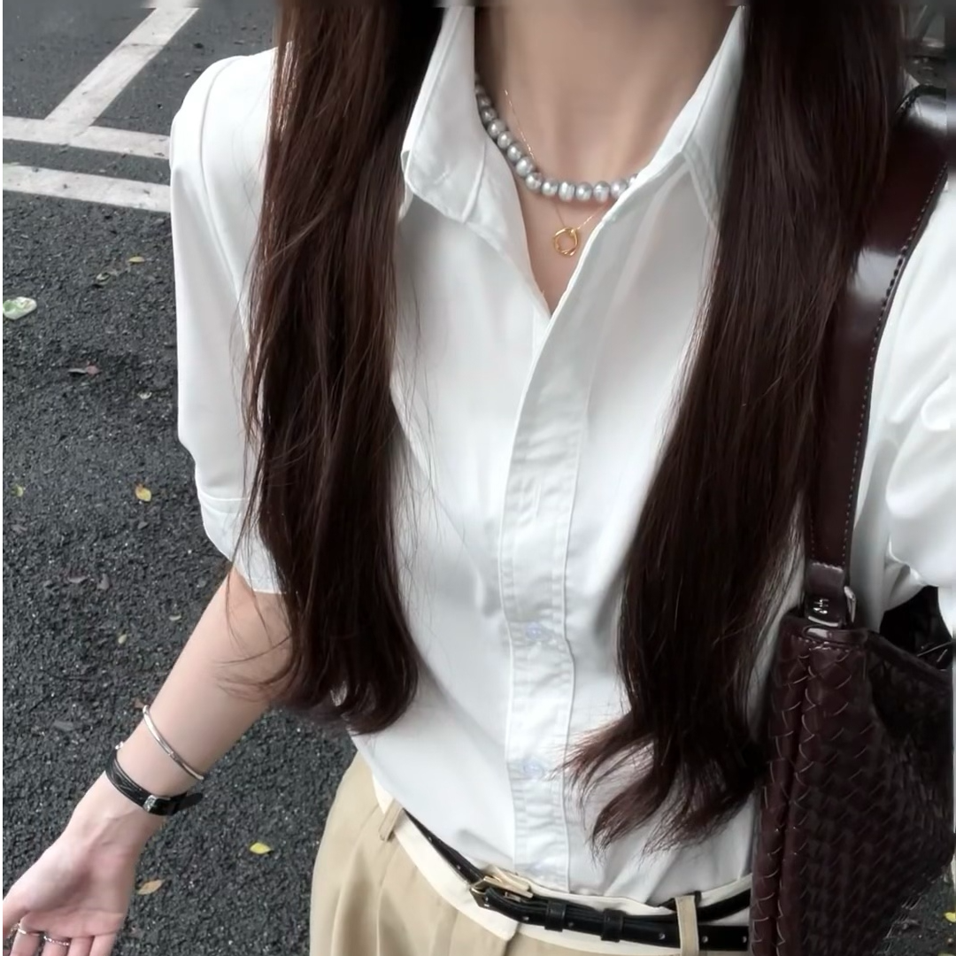 白色显瘦百搭时尚气质复古法式宽松设计感不规则女装