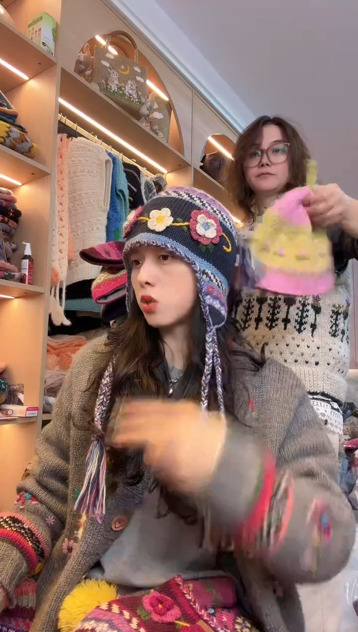 羊毛美利奴蓝色系护耳帽