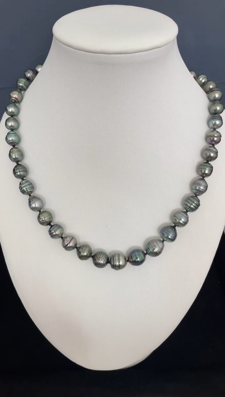 银S925镶嵌项链海水珍珠大溪地8-11mm