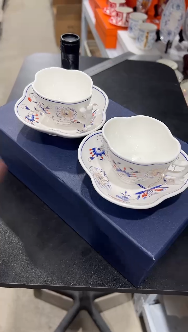 杯子骨瓷（原盒）梅森 红茶 咖啡 杯碟套（两杯两碟）+骨瓷咖啡勺