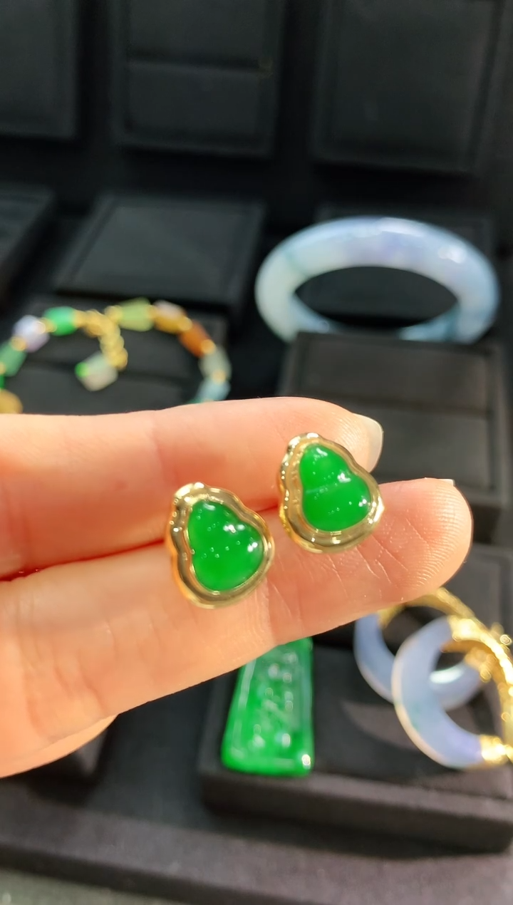 【闪购商品】翡翠耳饰18K金镶嵌耳饰