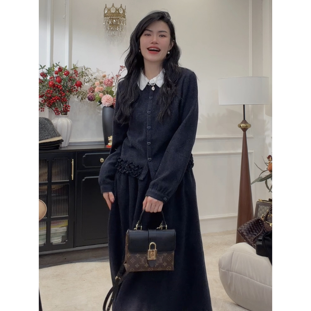 【夜色轻语】撞色小翻领减龄通勤气质半裙套装