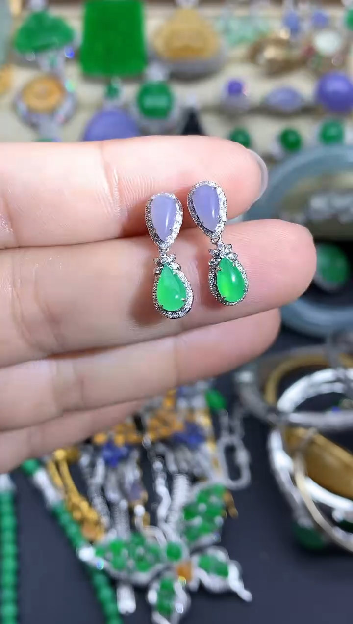 翡翠18K金镶嵌耳饰508-春日珠宝