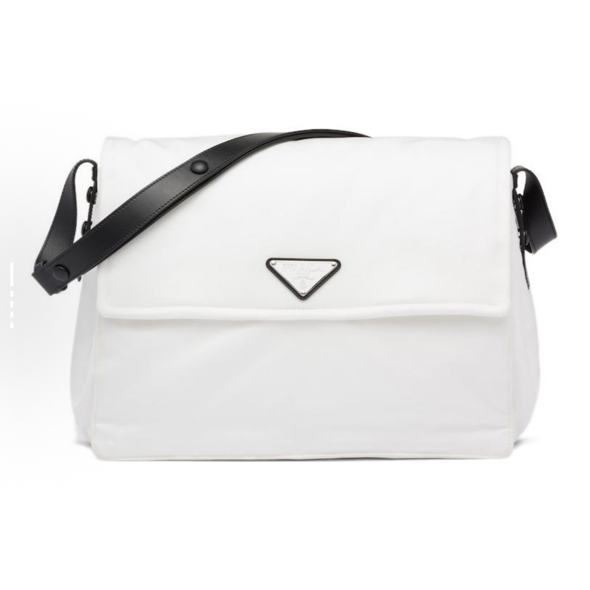 99新 Prada/普拉达 cini金属三角标白色简约尼龙翻盖邮差包 大号
