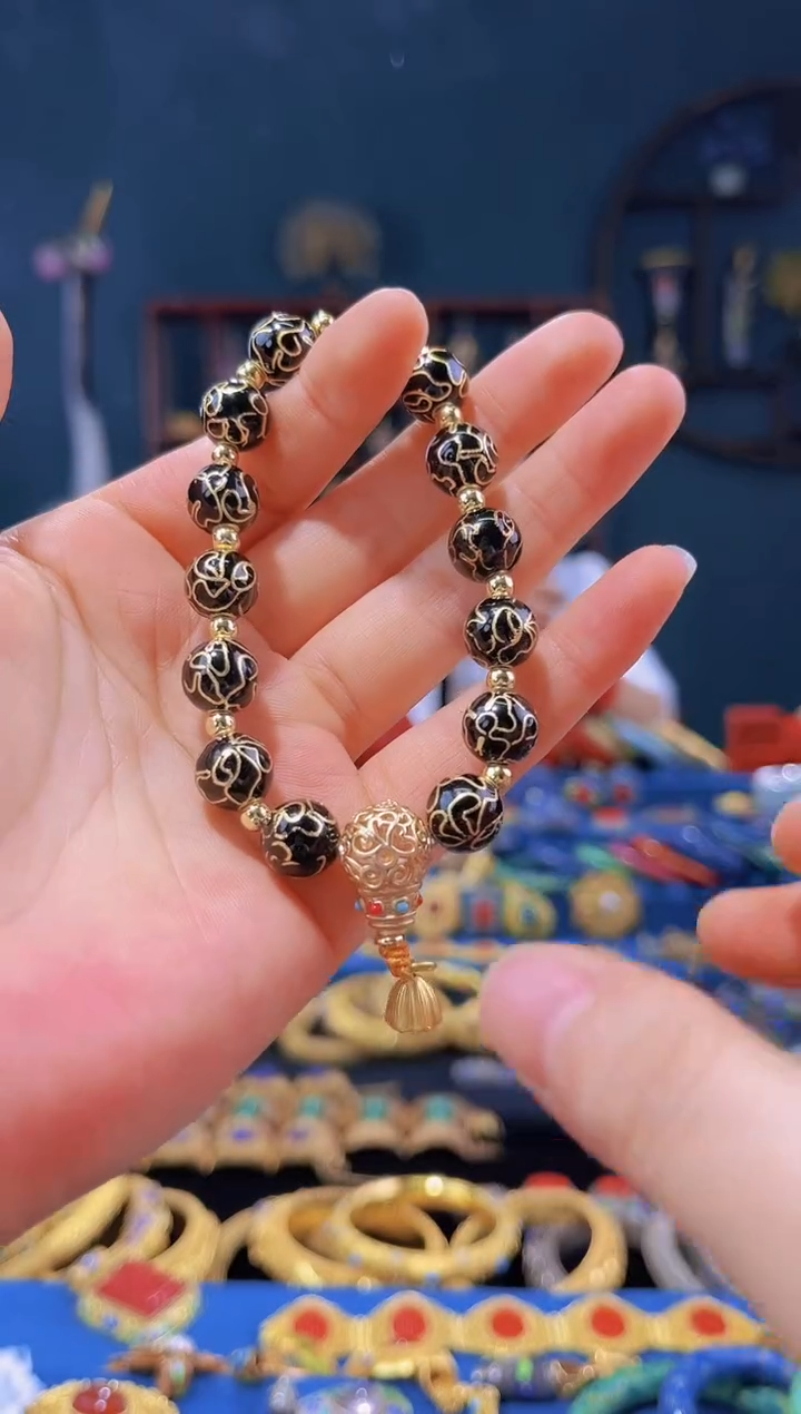 【闪购商品】非遗绝技 景泰蓝手串 黑万花