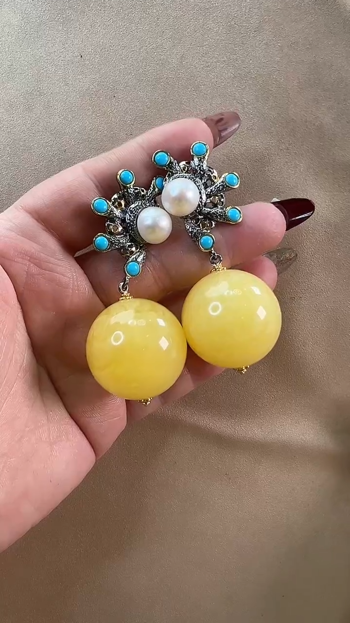 【闪购商品】琥珀耳饰未镶嵌耳环