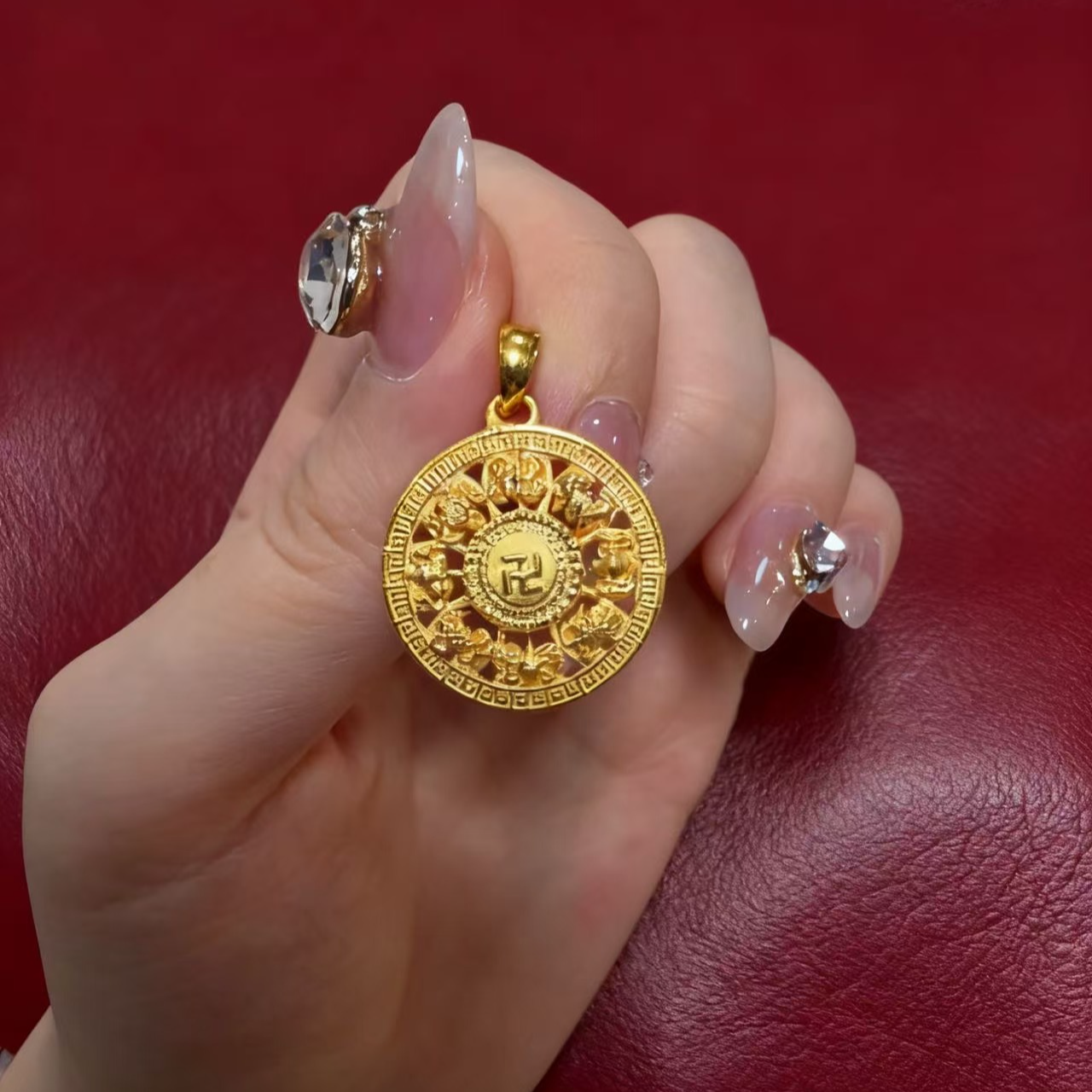 金之之黄金（足金999)  大八宝圆盘  素金  吊坠