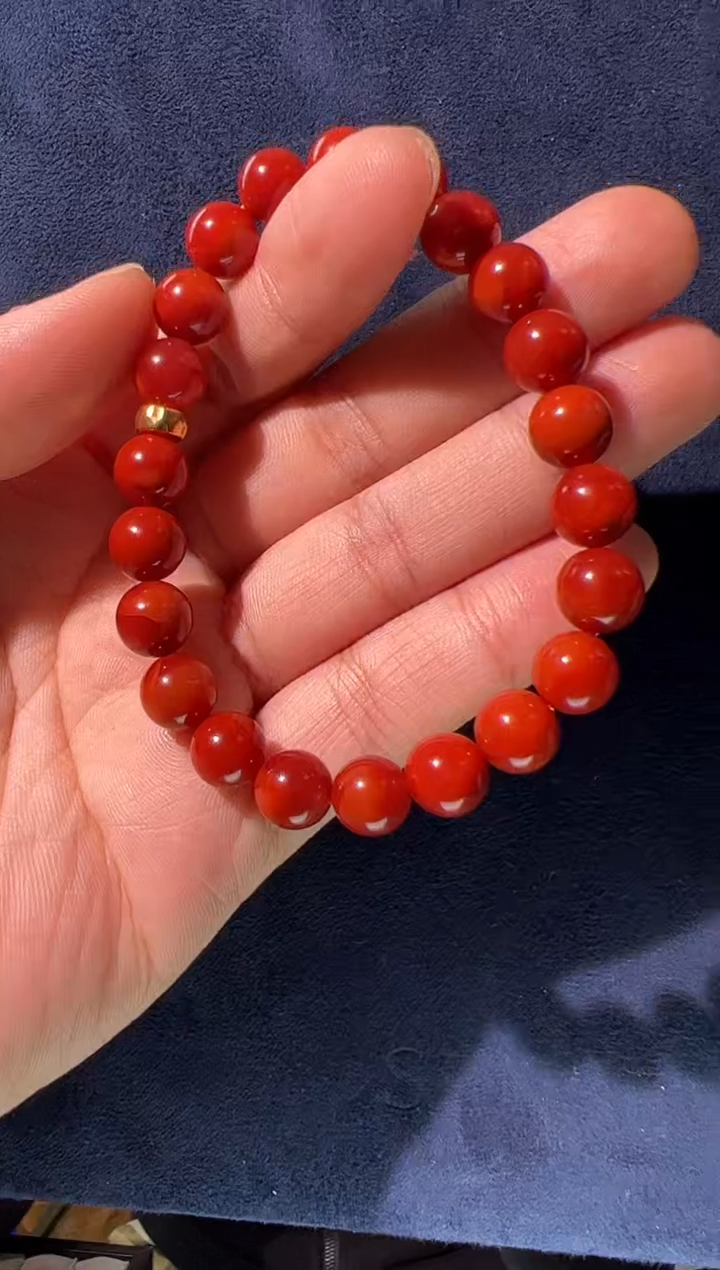【闪购商品】南红玛瑙手串18K金镶嵌6mm南红手串