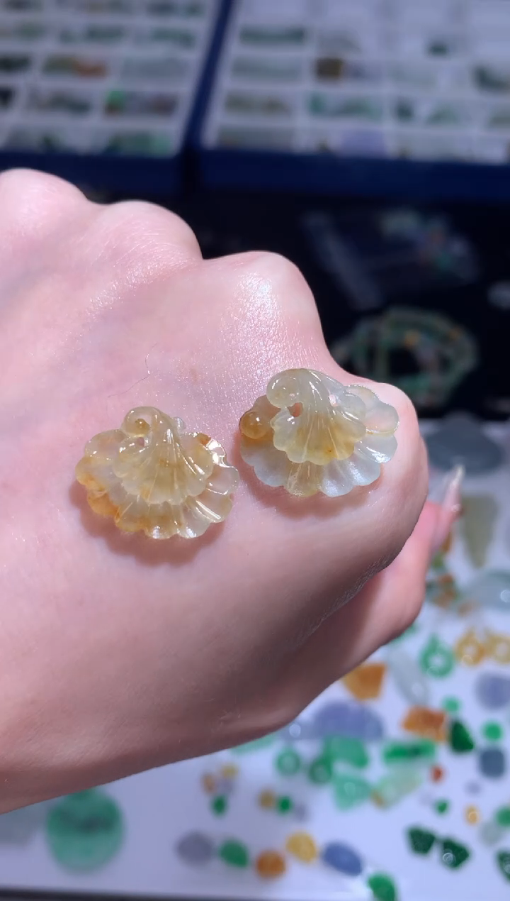 未镶嵌定制翡翠一对银杏叶