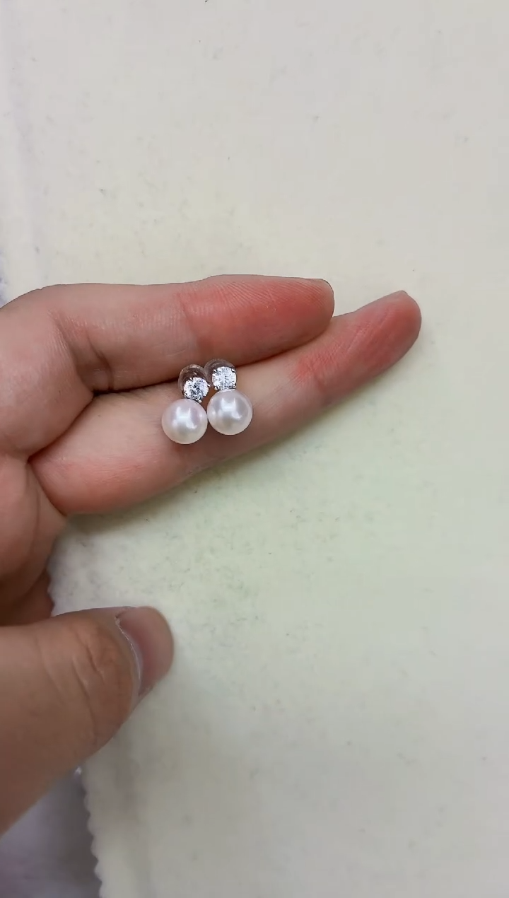 银S925镶嵌DA海水珍珠耳饰7-8 a238