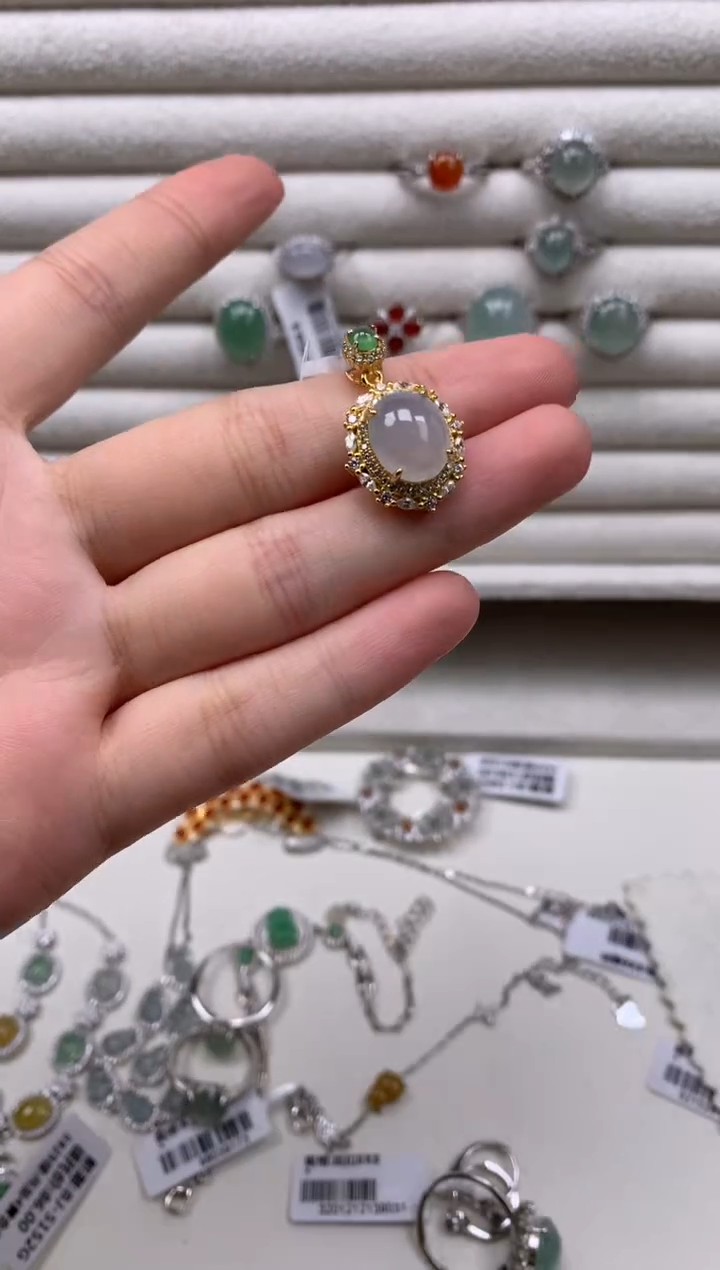 银S925镶嵌戒指翡翠吊坠7