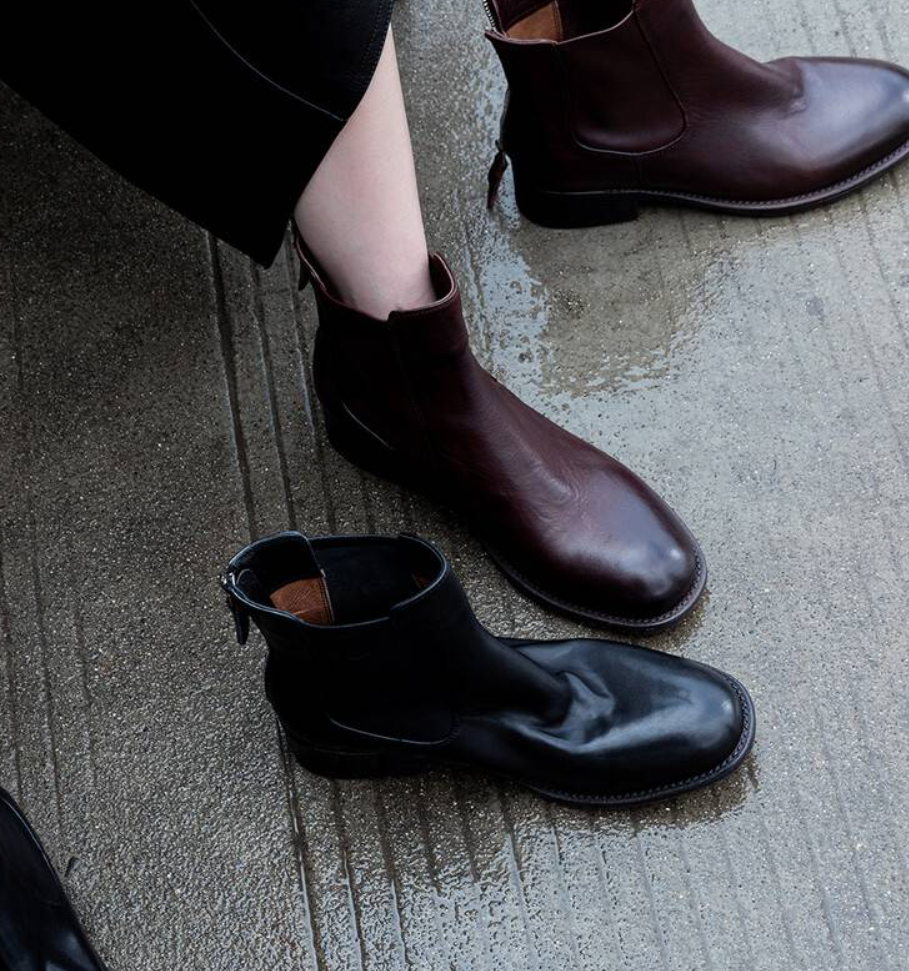 5号链接26257坡跟朋克风圆头常规款防脏马丁靴软底复古真皮