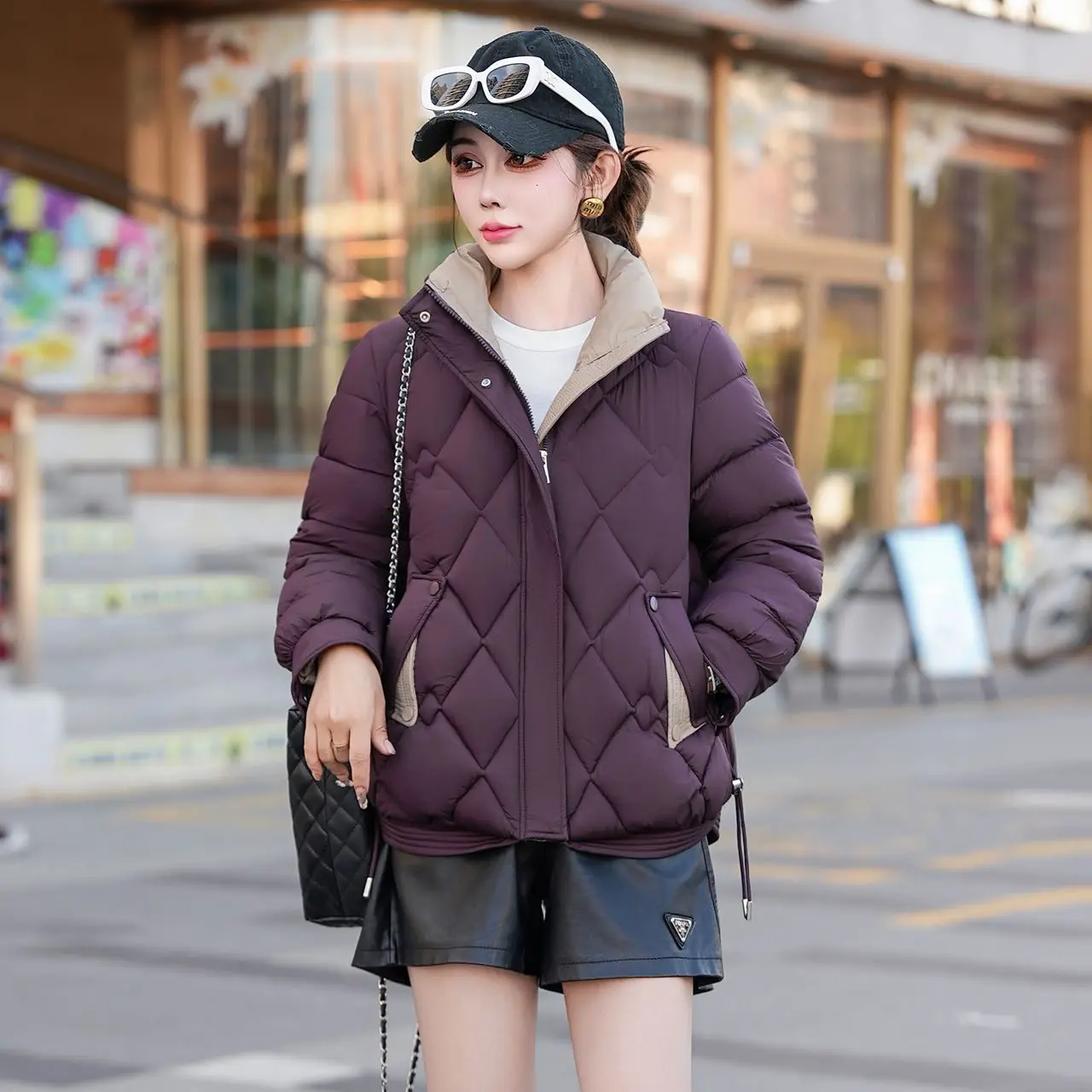 [2519现货]宽松型立领短款长袖显瘦棉衣保暖女士宽松秋冬棉服外套