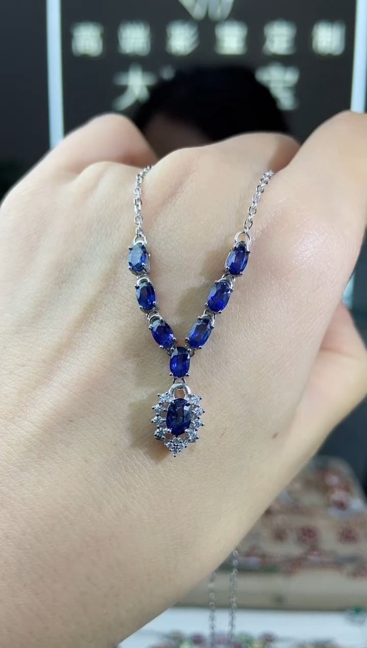 【闪购商品】蓝宝石颈饰银S925镶嵌颈饰