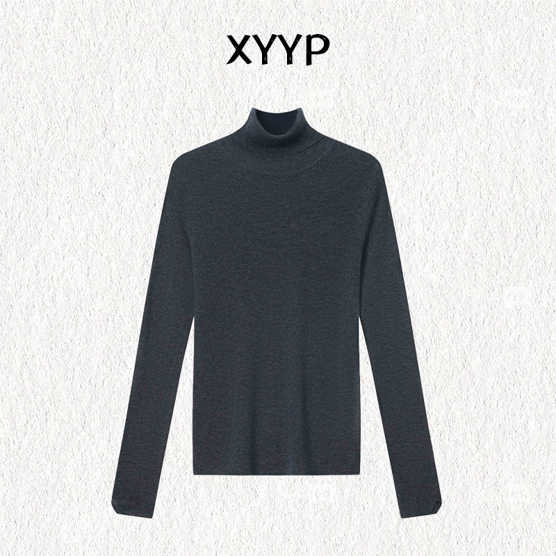 宣扬修身纯色美丽诺羊毛针织打底衫女堆堆领毛衣冬22099