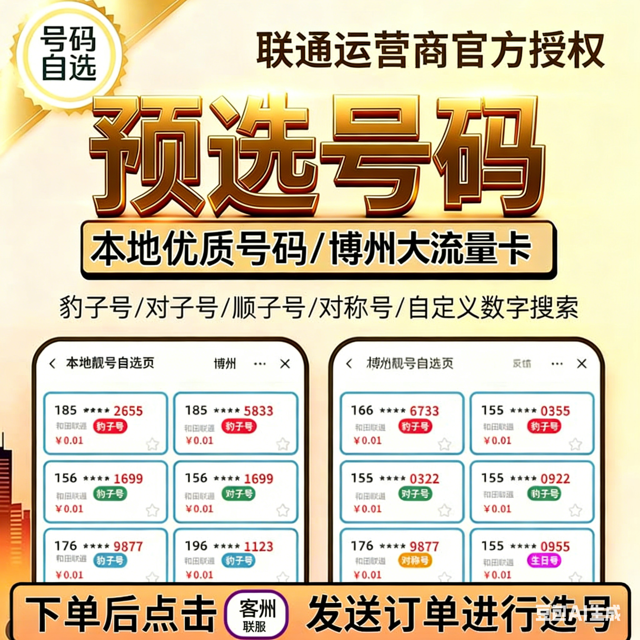 【博州专享】联通靓号一对一定制在线选号