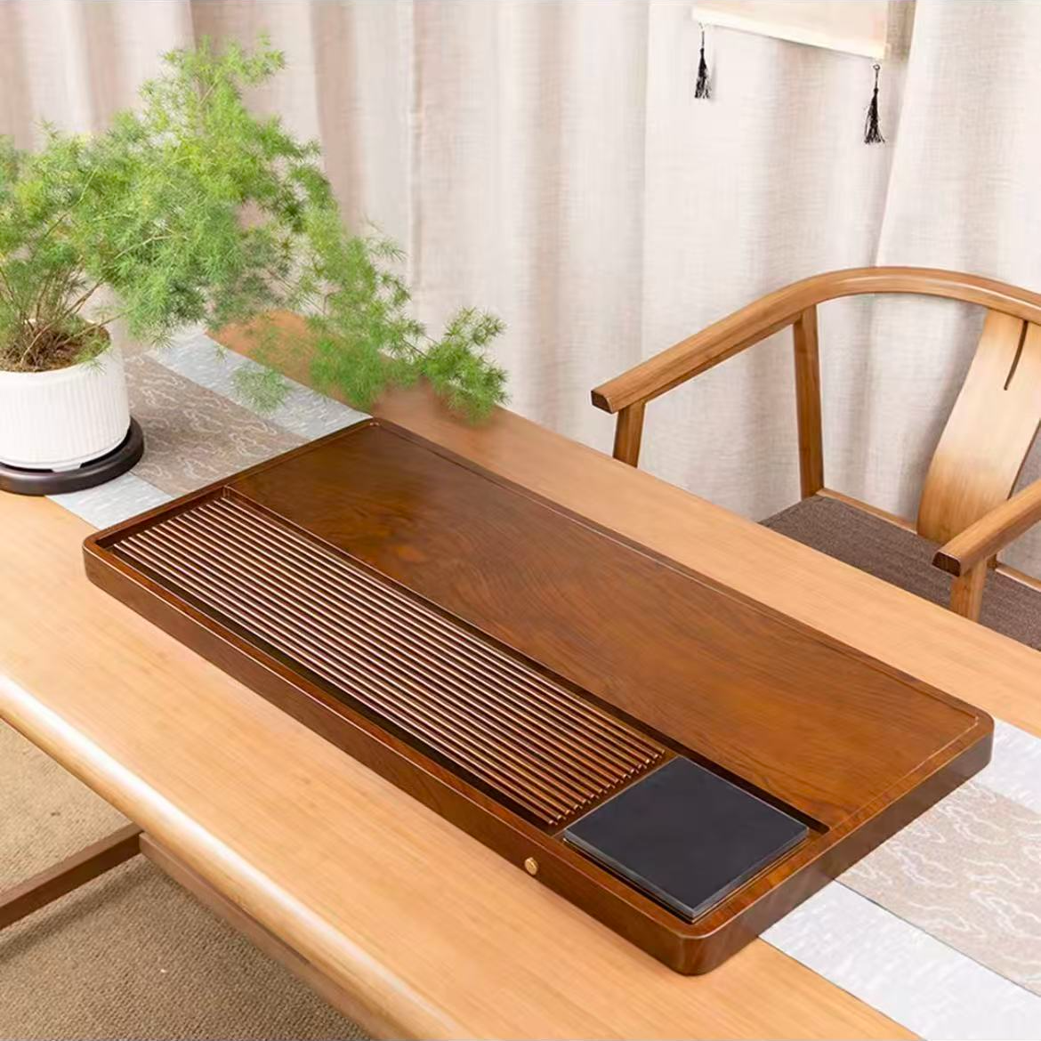 纳福90*43*4（黄棕色）整板实木茶盘家用客厅办公室出茶盘专用茶海