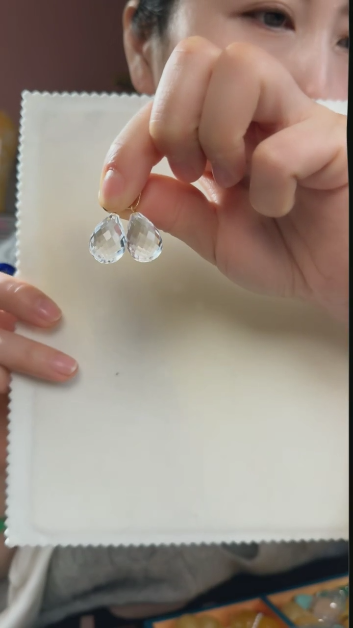 【闪购商品】水晶耳坠18K金镶嵌天然白水晶耳坠