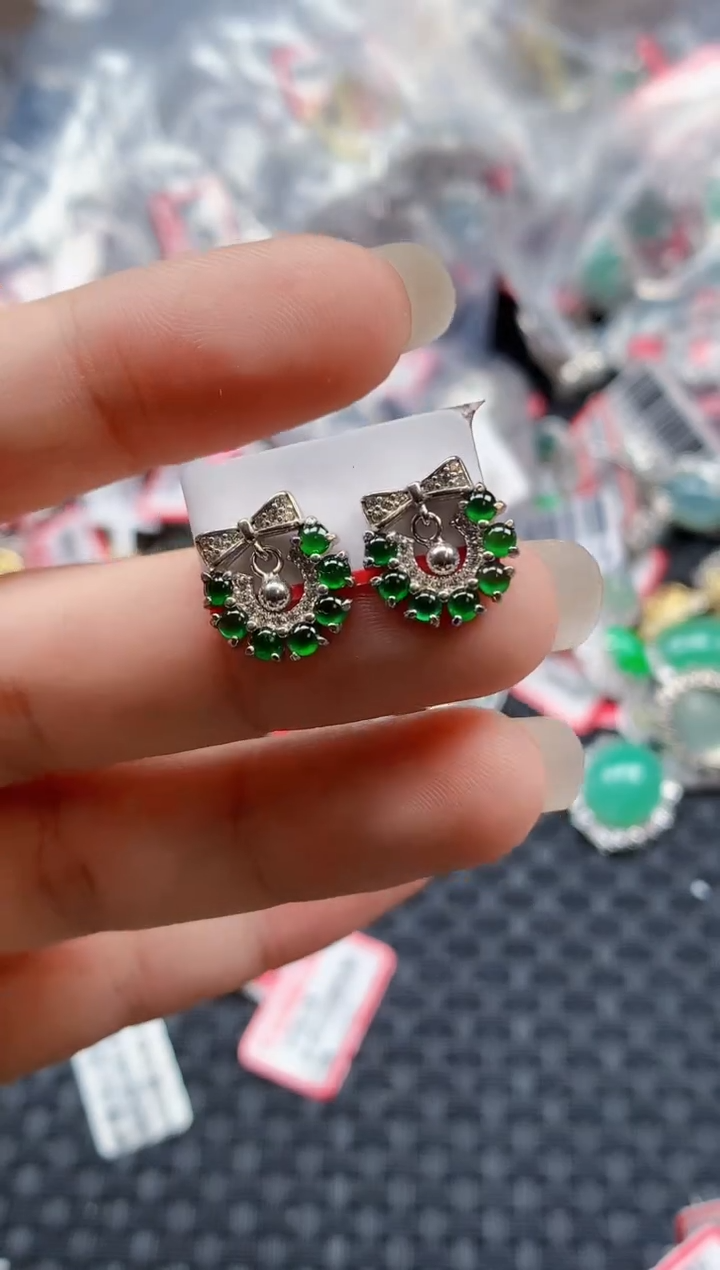 银S925镶嵌戒指翡翠天然A货缅甸翡翠