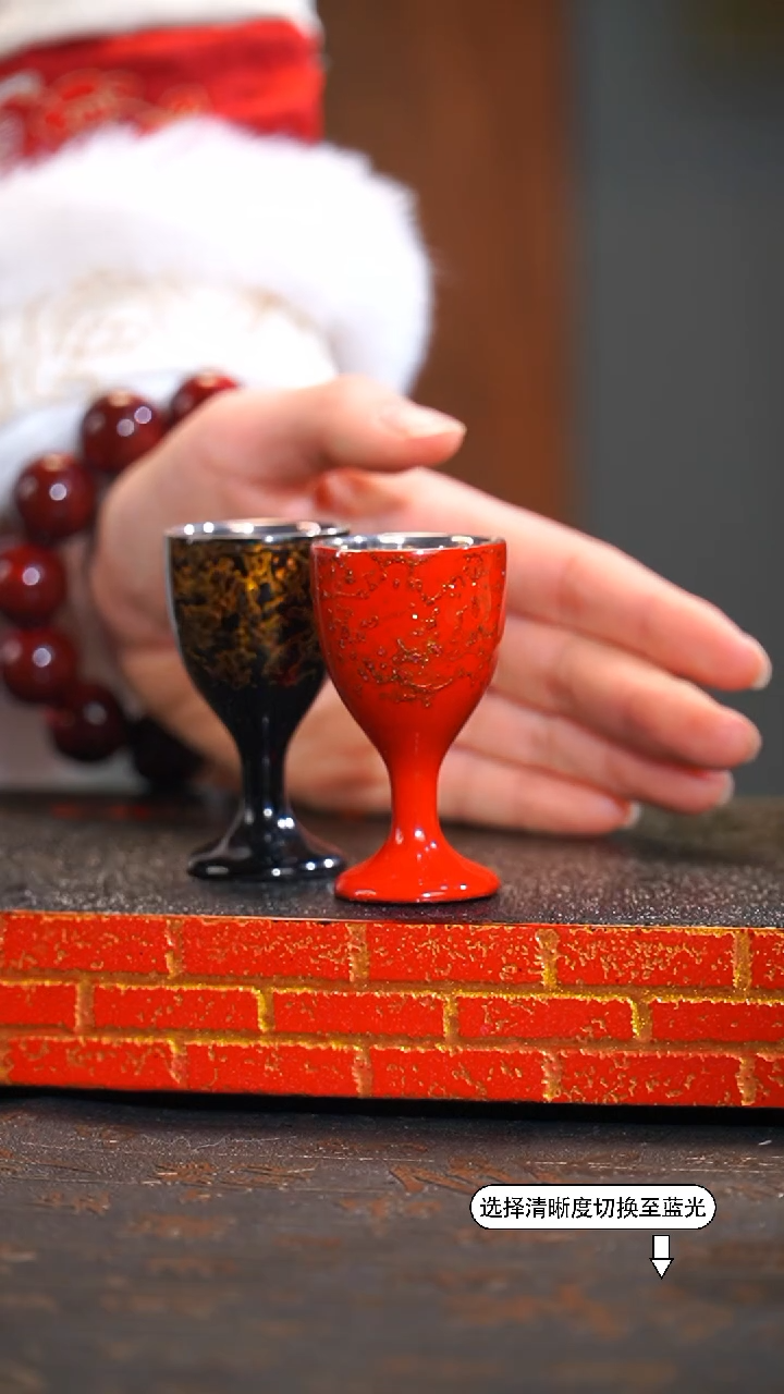 【闪购商品】非遗漆器 黑金高脚酒杯*1