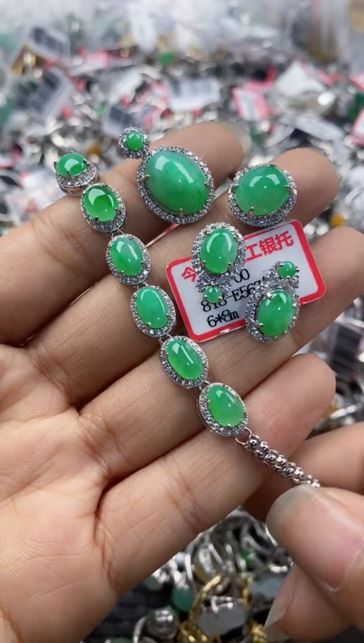 银S925镶嵌戒指翡翠10                 5