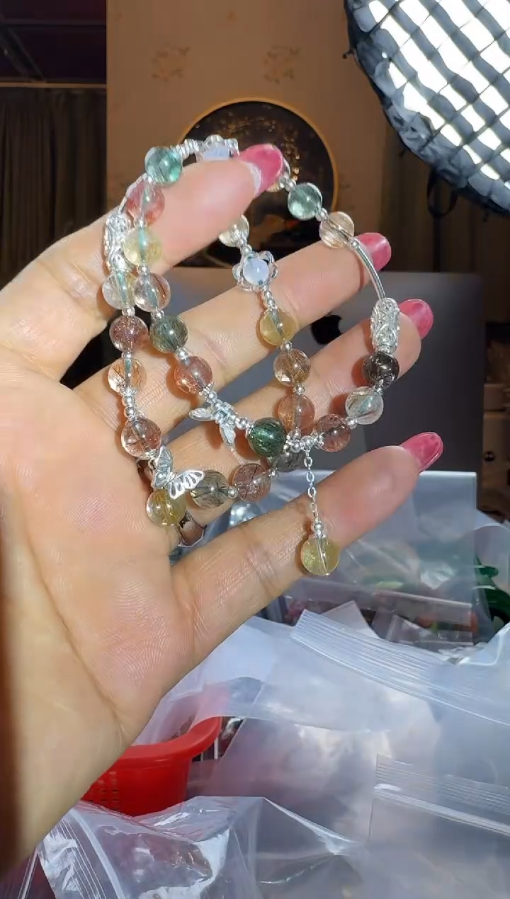 【闪购商品】发晶手串银S925镶嵌七彩金发晶超七手串