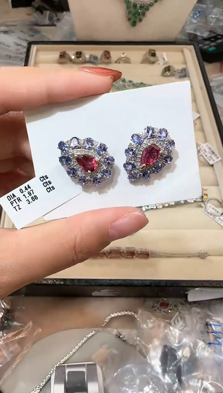 【闪购商品】定制碧玺耳饰银S925镶嵌耳饰