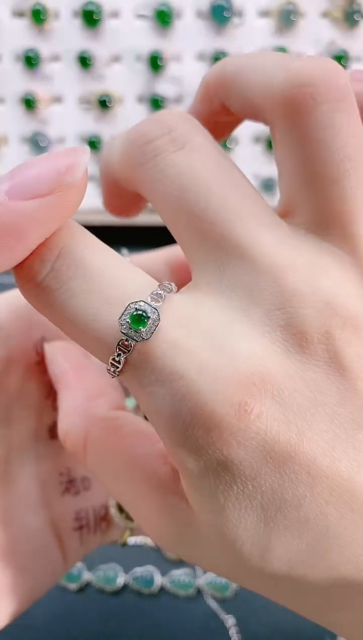 【闪购商品】翡翠戒指银S925镶嵌天然翡翠