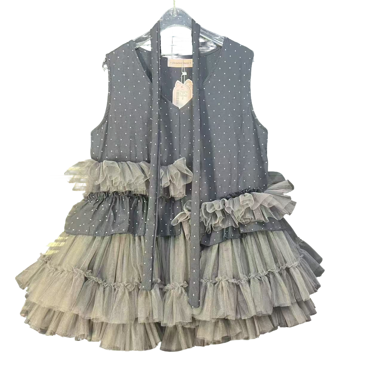 4834高贵气质显瘦连衣裙蝴蝶珠片洋气时尚无袖蓬蓬裙