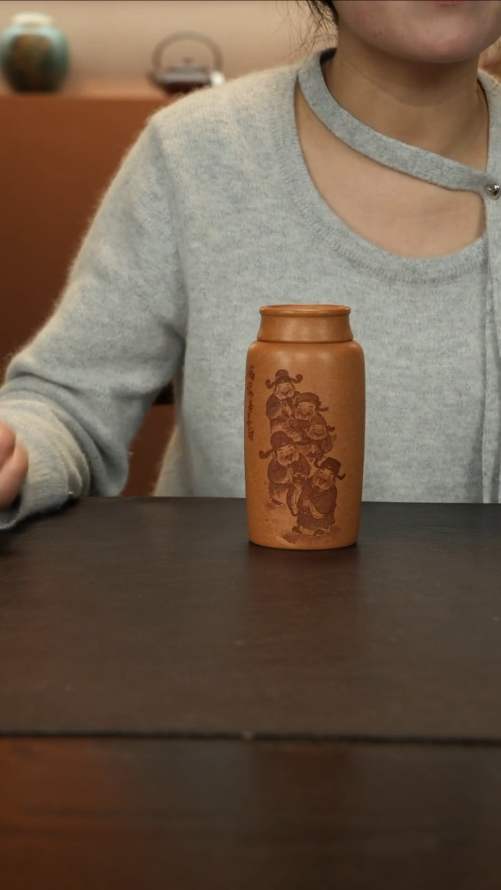 【闪购商品】紫砂茶叶罐直播福利五彩老段刻绘福禄寿喜财茶叶罐