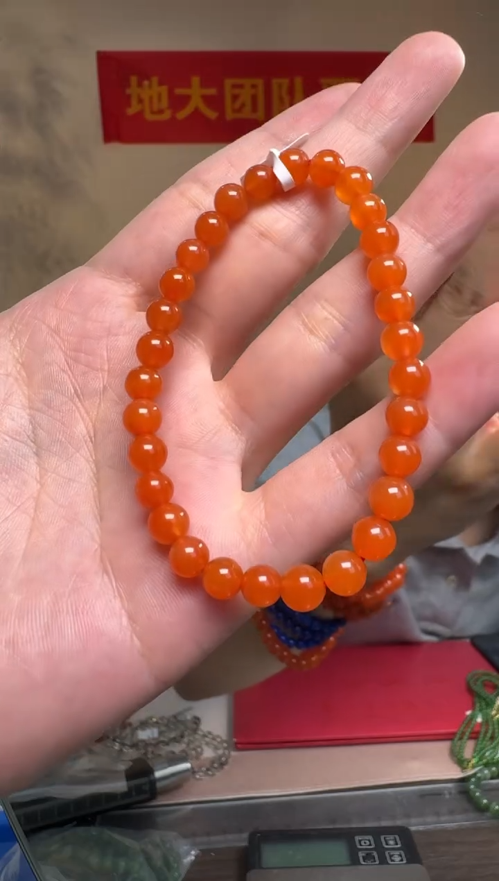 南红玛瑙手串未镶嵌南红圆珠单圈约6-6.5mm
