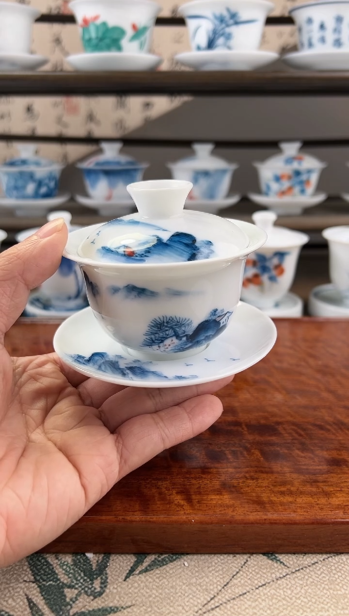 微瑕千里江山130ml三才盖碗