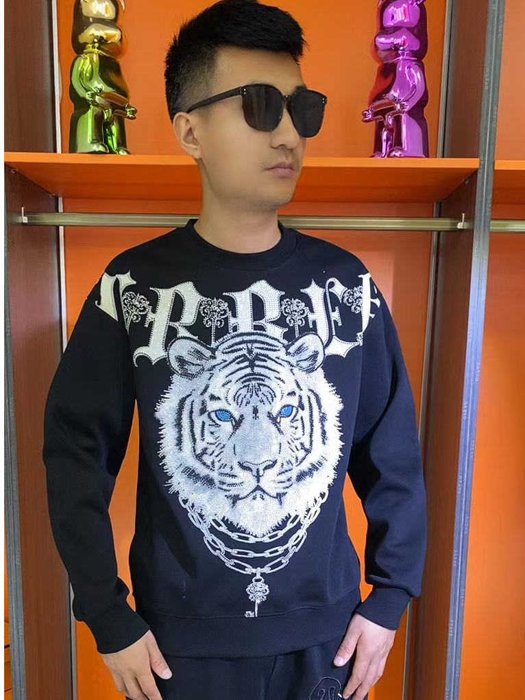 2025秋冬新款高奢潮牌重工定制虎头烫钻潮流时尚百搭男女情侣卫衣