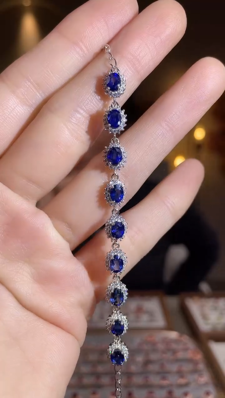 手链蓝宝石银S925镶嵌手链