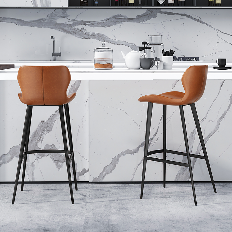 和顿 意式吧台椅 家用高脚凳酒吧椅厨房靠背现代简约北欧皮质7269