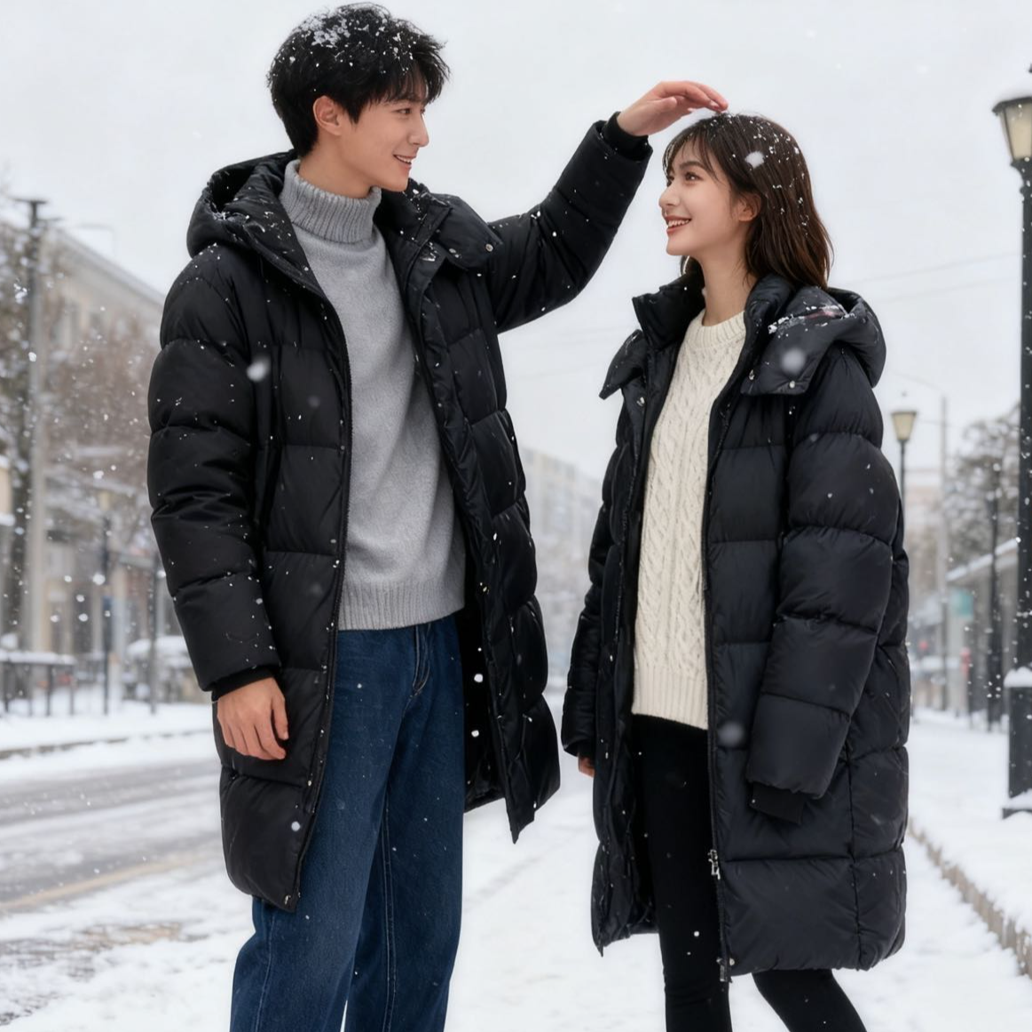 23007高端冬季保暖长款情侣款羽绒服黑色（老林专属）